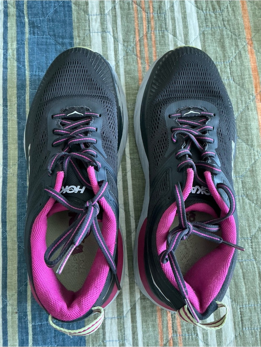 Hoka One One Women's Athletic Sneakers in Dark Gray with Pink Interior